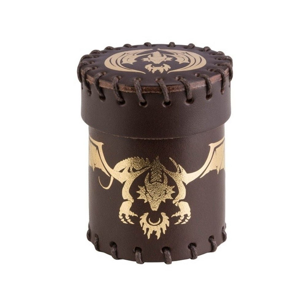 Flying Dragon Leather Dice Cup - Brown & Golden